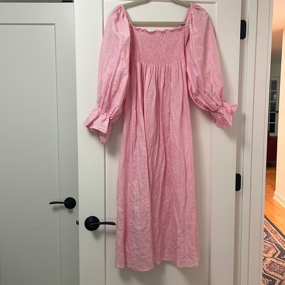 Pink sleeper off the shoulder linen dress